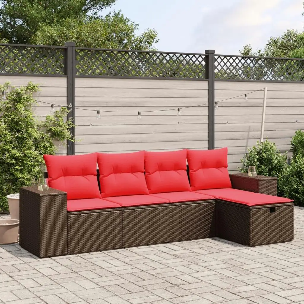 

5 Piece Outdoor Sofa Set with Cushions Brown Rattan Furniture Patio Garden Seating