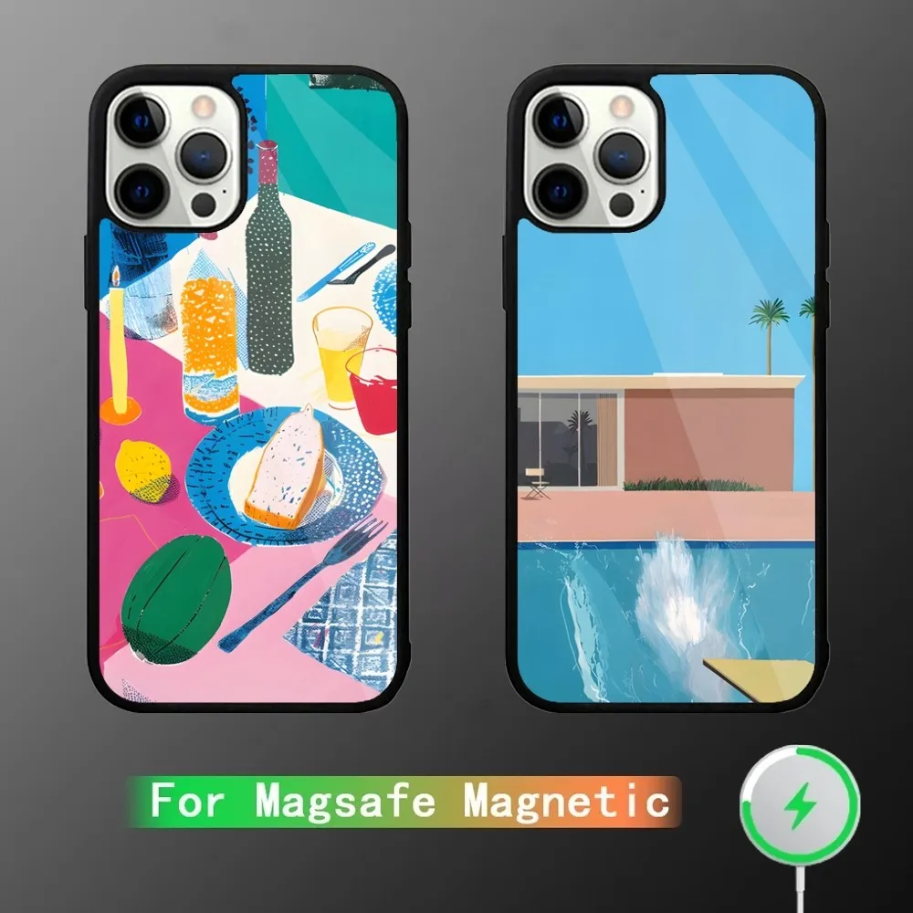 Art D-David  Hockney Paintings Phone Case For iPhone 16,15,14,13,12,11,Plus,Pro,Max Mini Magsafe Magnetic Wireless Charging