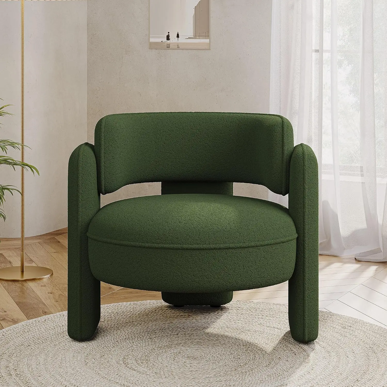 Modern Sherpa Accent Chair Barrel Upholstered Armchair Comfy Round Side Corner Sofa for Living Room Bedroom Office, Customized