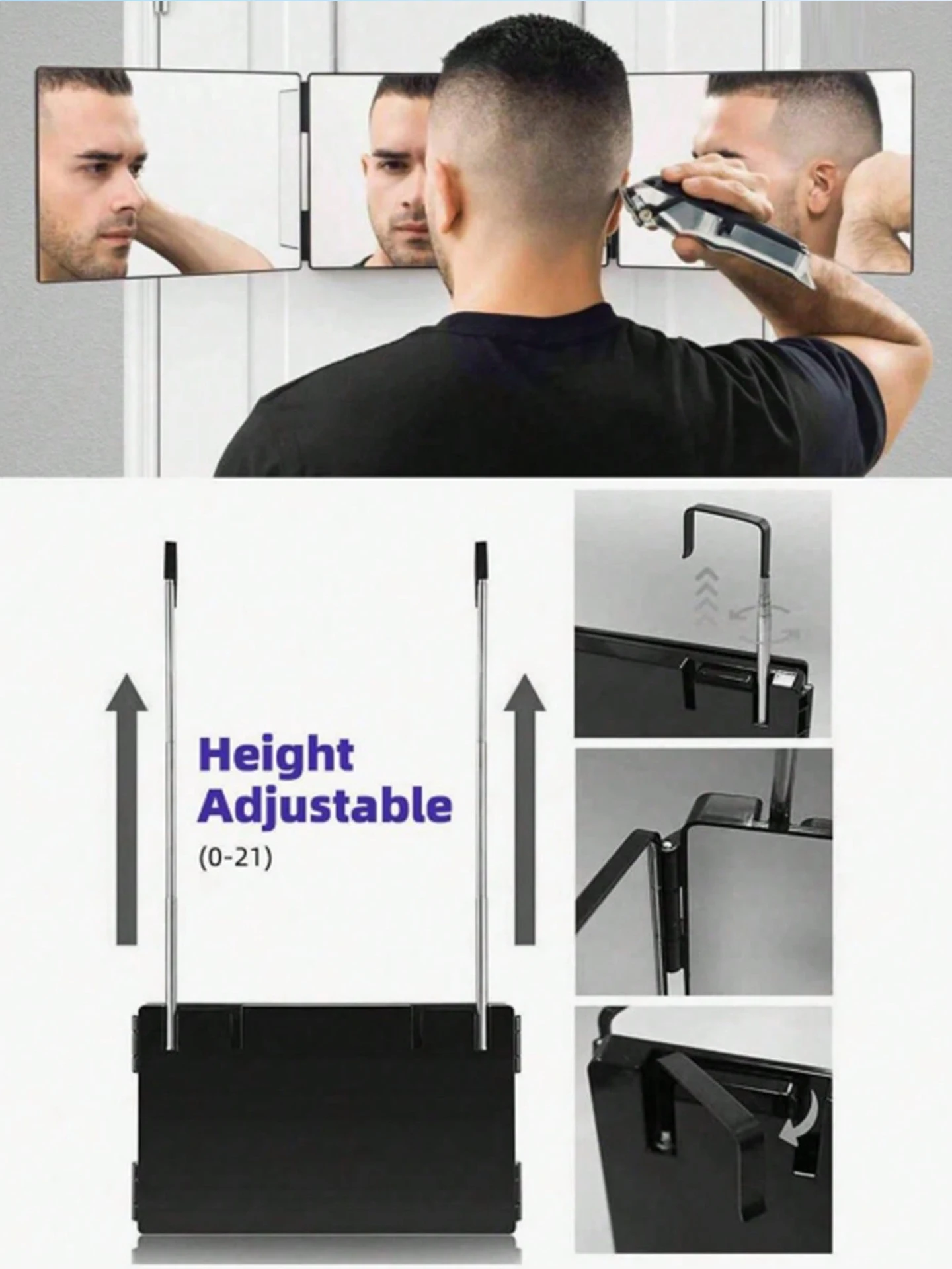 Faltbarer 360-Grad-Frisierspiegel ° Einstellbar, tragbar, platzsparend. Coupe, Toilette, Reise. Badezimmer-Deko, Make-up, Schulanfang. – Detail 4