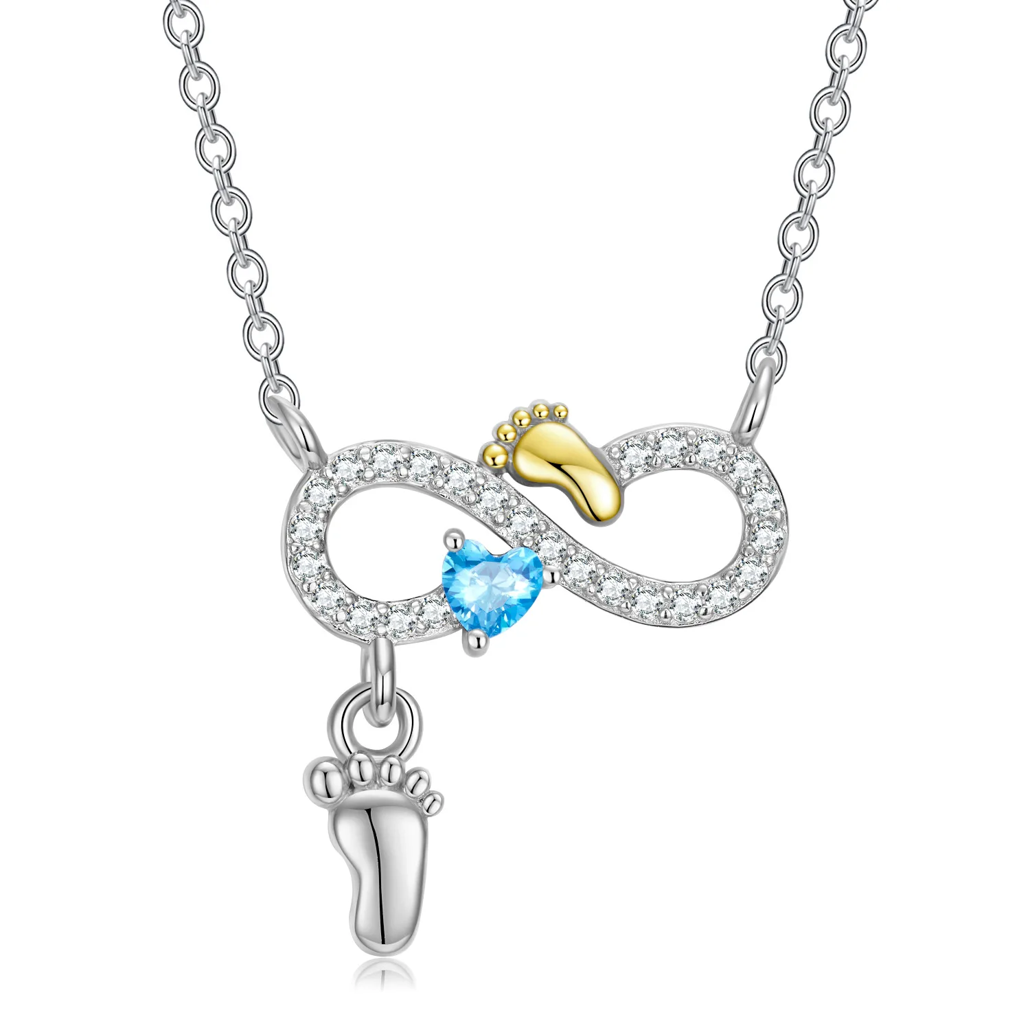 

Women 925 Silver Heart Zircon Necklace Cute Baby Footprint Infinite Love Delicate Clavicle Chain Fashion Jewelry Gift