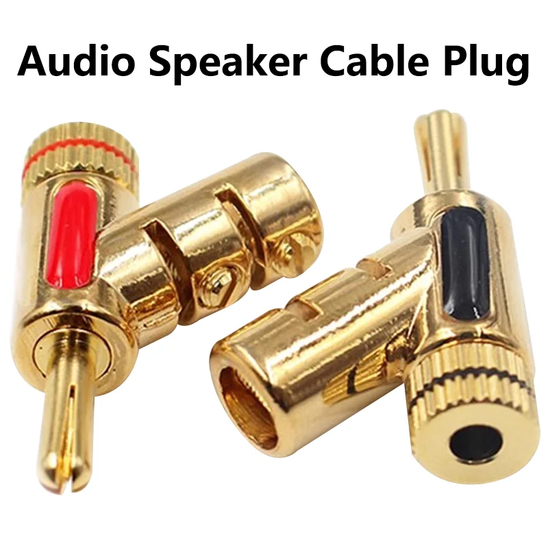 8Pcs/4Pairs Self-Locking Banana Plug Hi-End Copper For 4mm Head Speaker Connector Audio Amplifier Y-Shaped Gun Type Adapter Gold