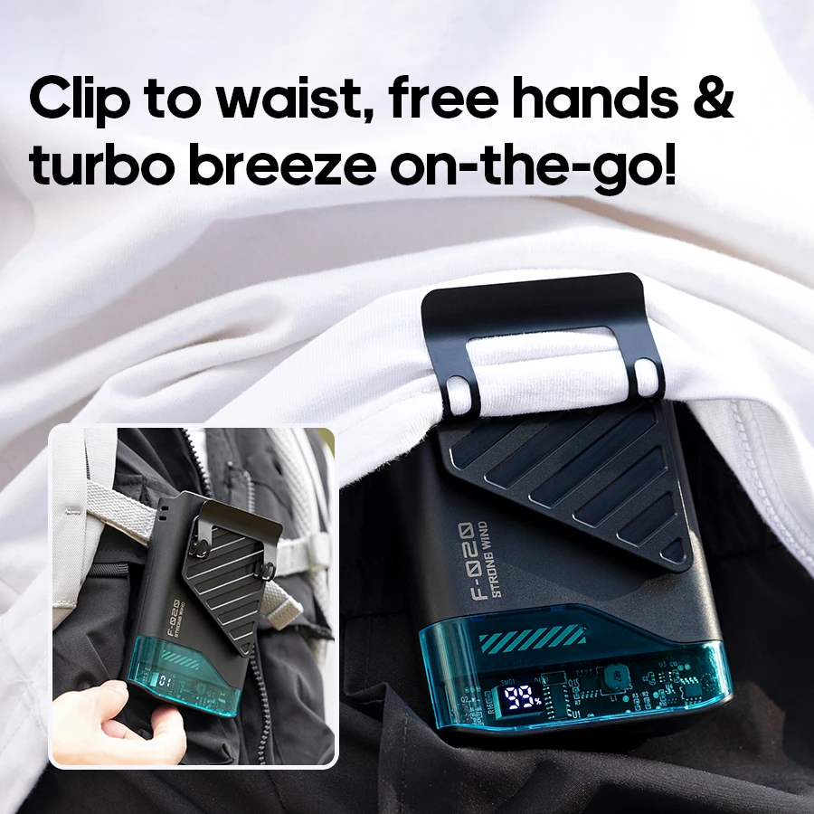 Kinscoter المحمولة معلقة الخصر مروحة 5 سرعات الرياح قابلة للشحن السفر في الهواء الطلق مروحة التبريد LED عرض 4000mAh مروحة مكتب كهربائية