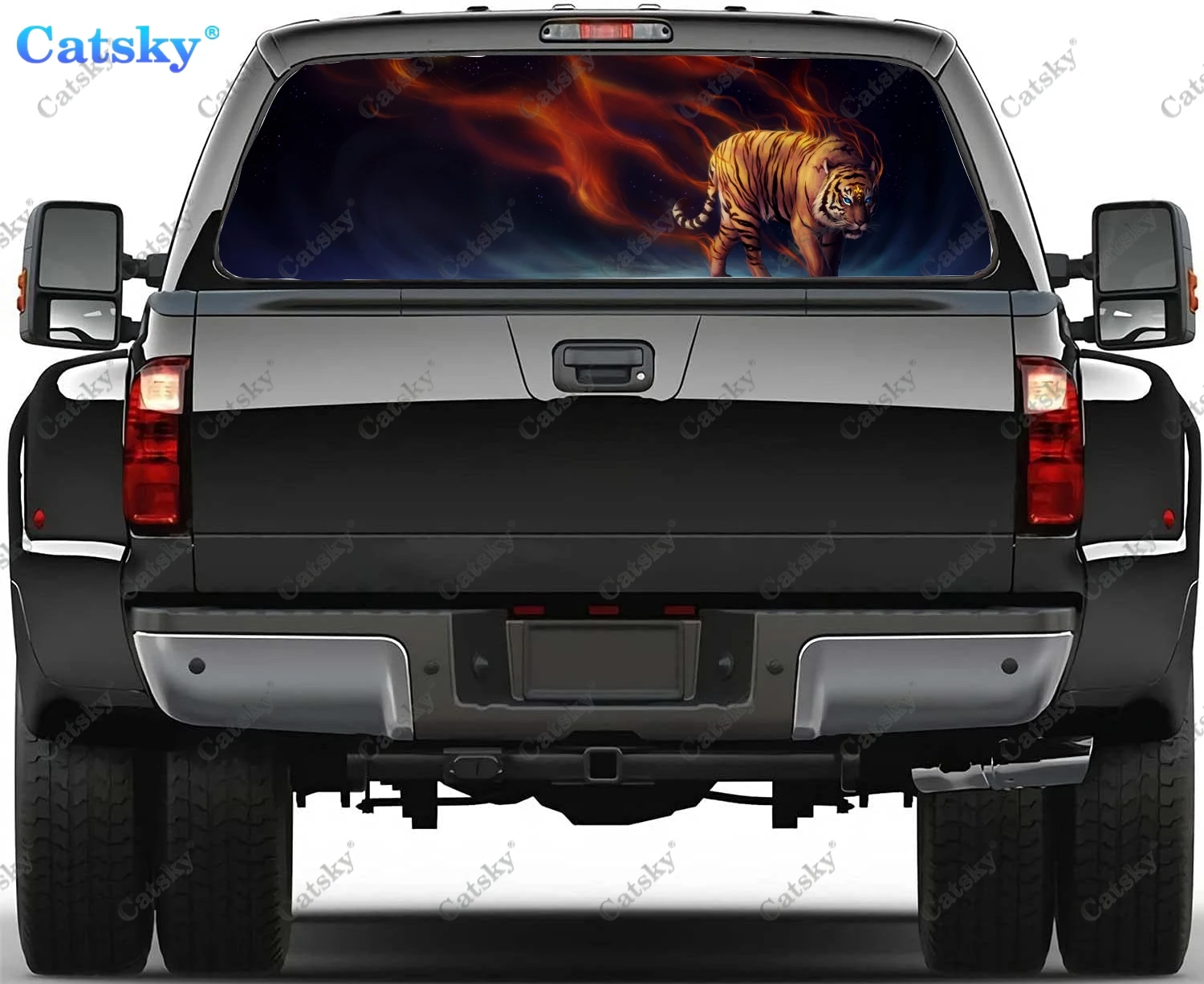 

Fire Tiger Car Rear Window Protect Decoration Sticker Windshield Decal Steed Truck Rear Window Decal Tint Perforated PVC Graphic