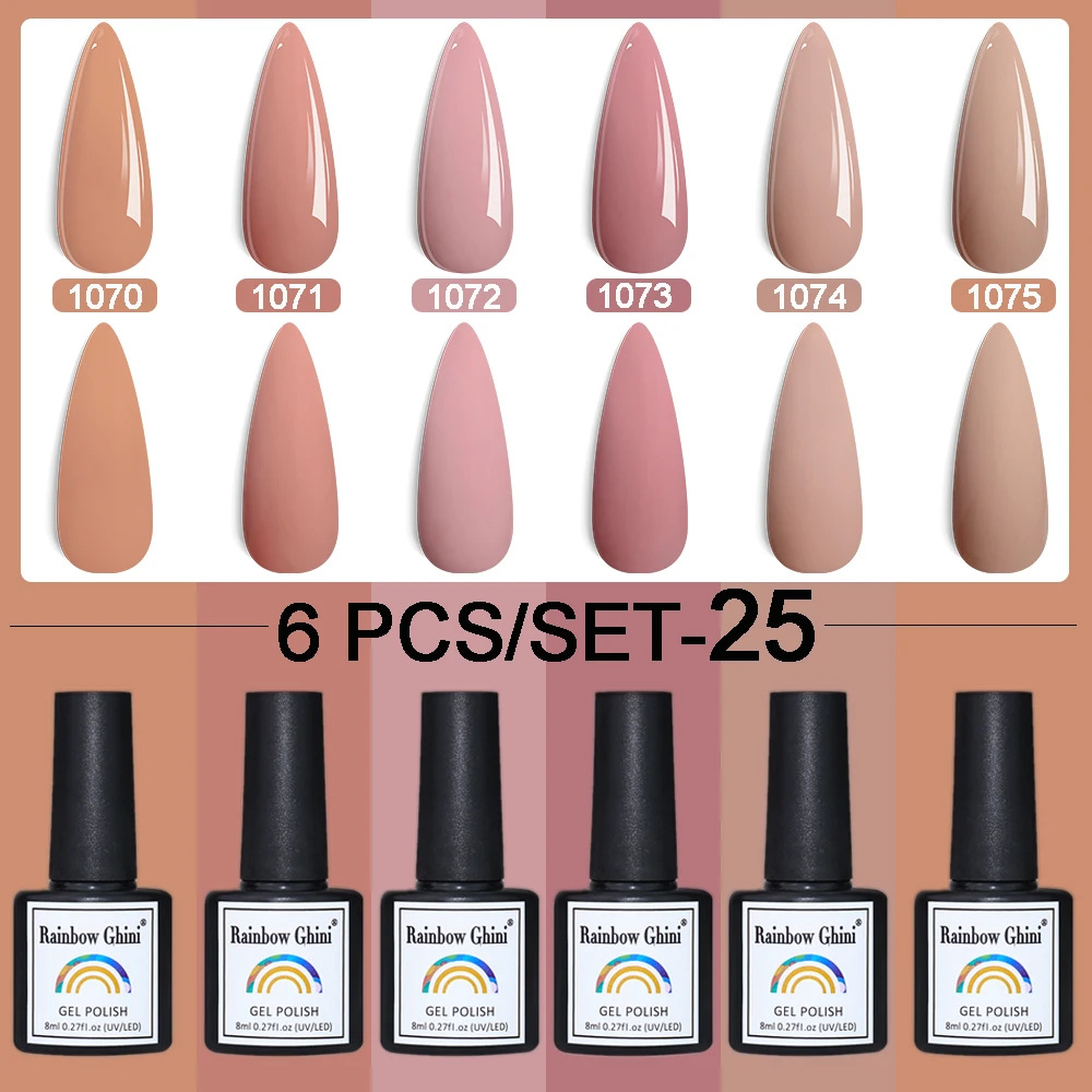 Arco-íris ghini 8ml 6 pçs/set cor roxa série gel verniz embeber uv unha gel polonês rosa glitter unha polonês hema/tpo grátis
