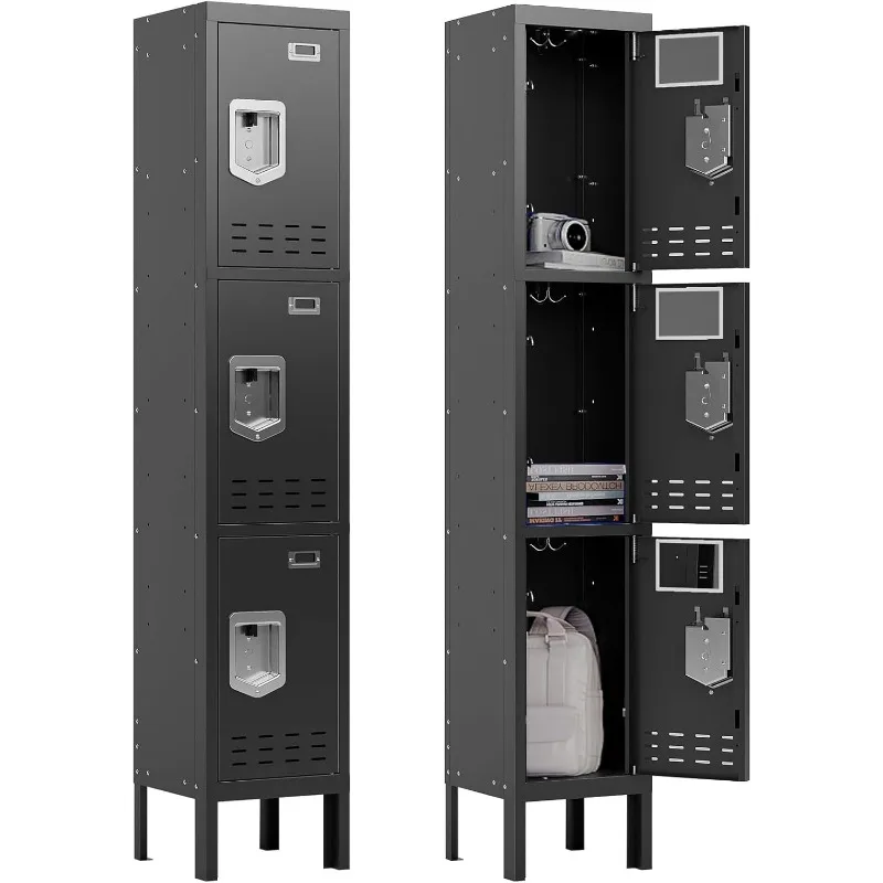 

Металлические шкафчики — стальные шкафчики высотой 66 дюймов для сотрудников, 3-дверный шкафчик для хранения вещей с отделением для карт для сотрудников, спортзал, школа, дом