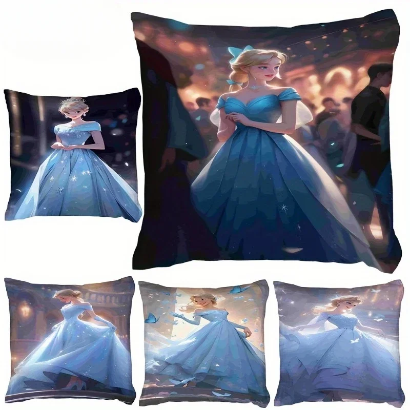 Disney Princess Preppy Style Throw Pillow Covers  Polyester Decorative Pillowcase with Zipper Closure Design for Various Room