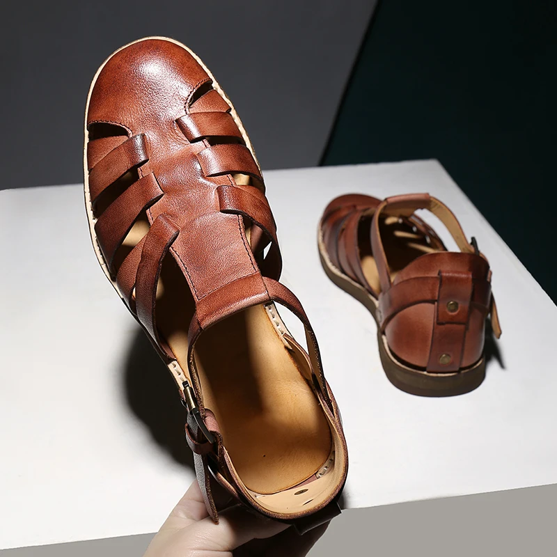 Designer Men's Sandals Personality Summer Retro Flat Sandals Gladator  Sandals Genuine Leather Casual Daily Office Sty For Lovers - AliExpress