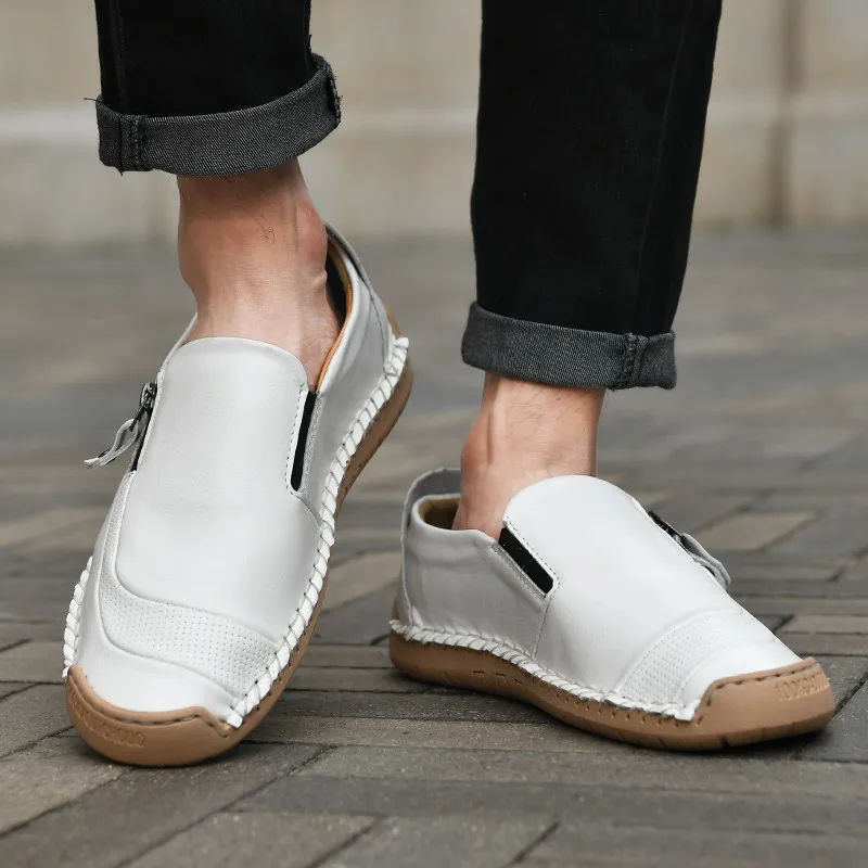 Lente Zomer Witte Mannen Retro Schoenen Maat 38-48 Ademend Lederen Loafers Mannen Slip-On Casual schoenen Voor Mannen Mocasines De Hombre