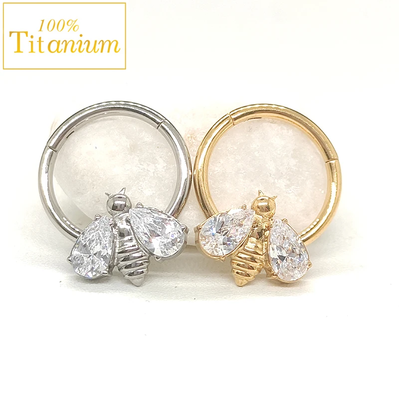 

Bee Zircon Earrings G23 Titanium Piercing Nose Rings Tragus Helix Cartilage Clicker Hoop Septum Daith Piercings Body Jewelry 16G