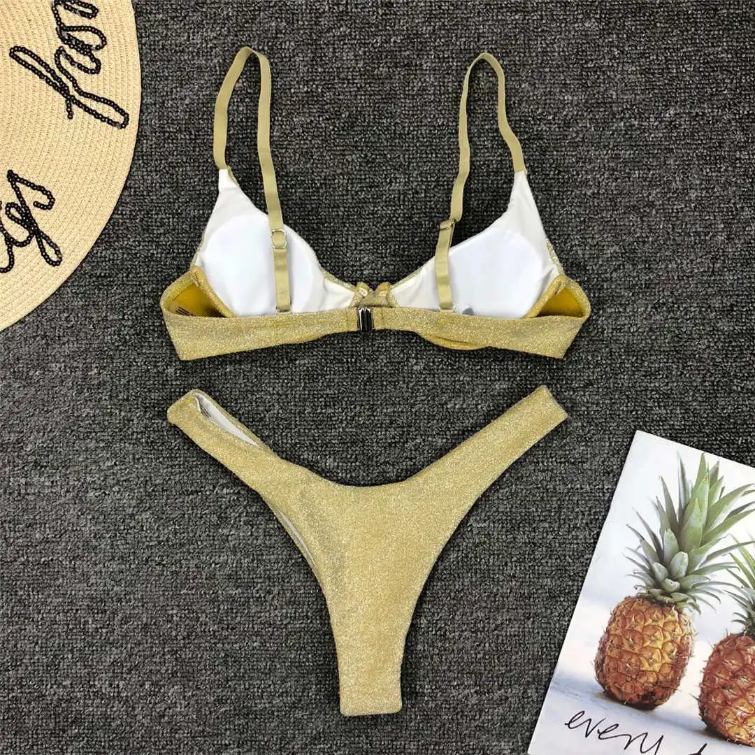 Glitzernder, funkelnder Bikini mit hohem Beinausschnitt, Damen-Badebekleidung, zweiteiliger Bikini-Set, Badeanzug, Damen V1251 – Detail 16