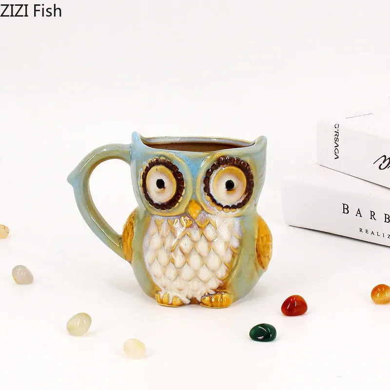 Owl Ceramic Mug Ornaments Couple Water Cup Office Coffee Mugs Afternoon Tea Cup Milk Mugs Milk Tea Cups Cereal Breakfast Cups