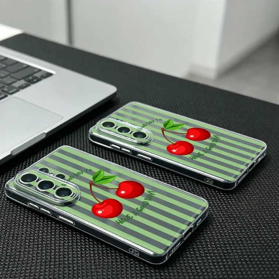 Cherry And Stripe Background Phone Cover Case for Samsung Galaxy S26 S21 S20 Plus S25 Edge S22 FE S23 Ultra Note 20 Ultra 10 S24
