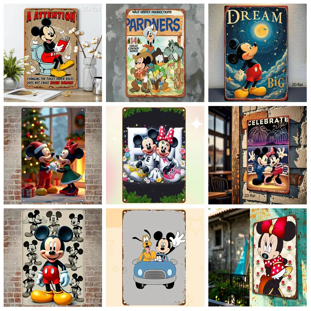 

Miniso Mickey Happy Daily Theme Collection Metal Tin Signs Posters Decor Retro Metal Plaque Wall Art Decor for Garage Bar