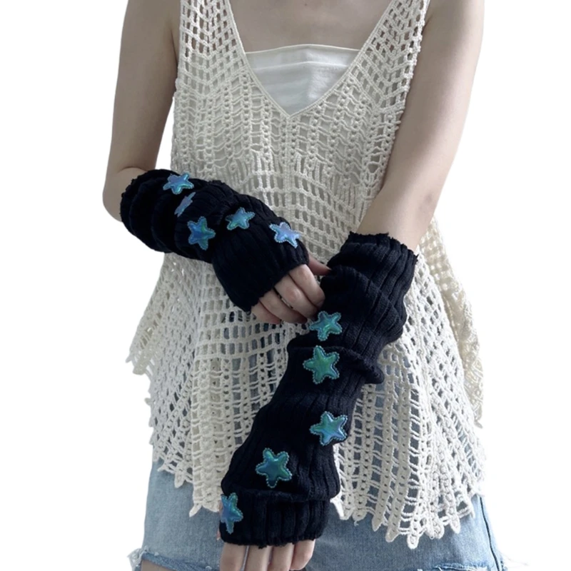 Girls Lengthen Wrist Crochet Fingerless Gloves Half Finger Keep Warm Thumb Hole Gloves for Women Casual Accessories