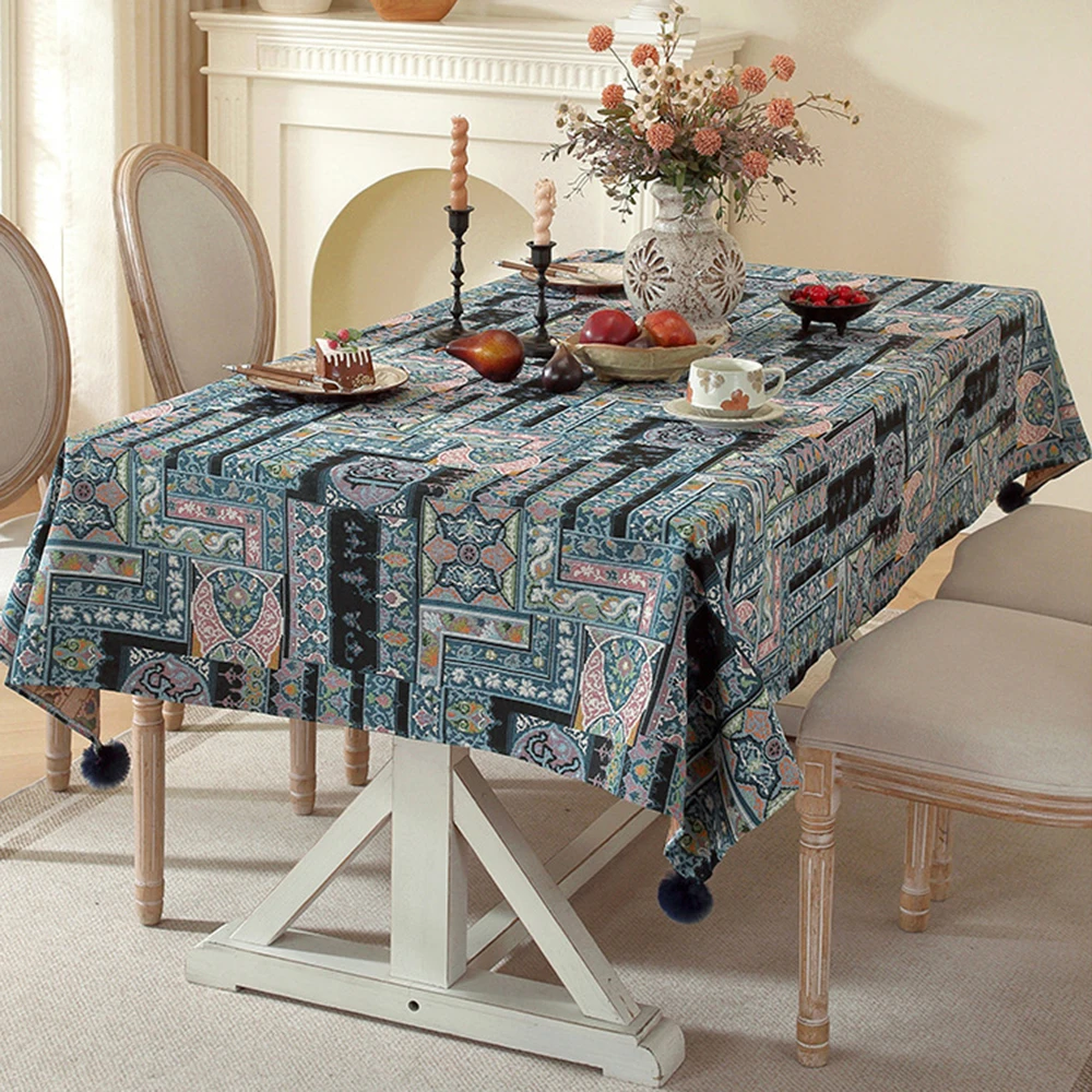 Bohemian Cotton Linen Jacquard Tablecloth Retro Ethnic-Style Geometric Patterns Tablecloths Household Rectangular Table Cloths