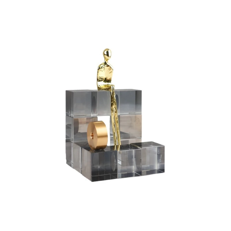 

European light luxury geometric crystal metal statuette art ornament living room bedroom entrance hotel home decoration