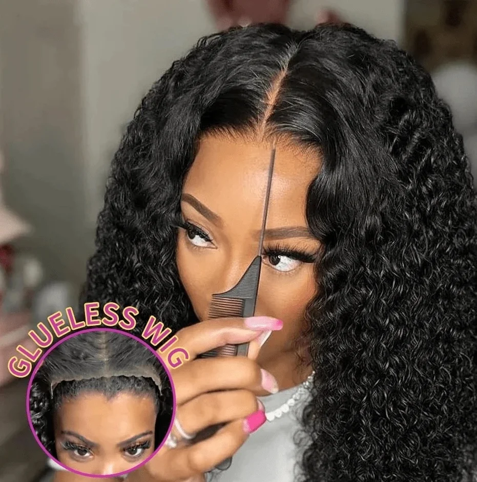 Wear Go Deep Wave 6x4 5x5 HD Lace Closure Wig with Pre Plucked Hairline Pre Cut Curly Glueless Wigs Human Hair Ready to Wear