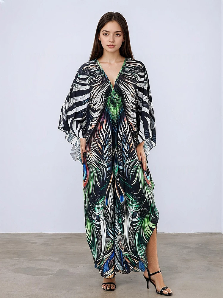 XITAO طباعة التباين اللون فستان فضفاض الخامس الرقبة عادية الكاحل طول أنيقة شخصية البلوز الصيف امرأة فستان GJ1158