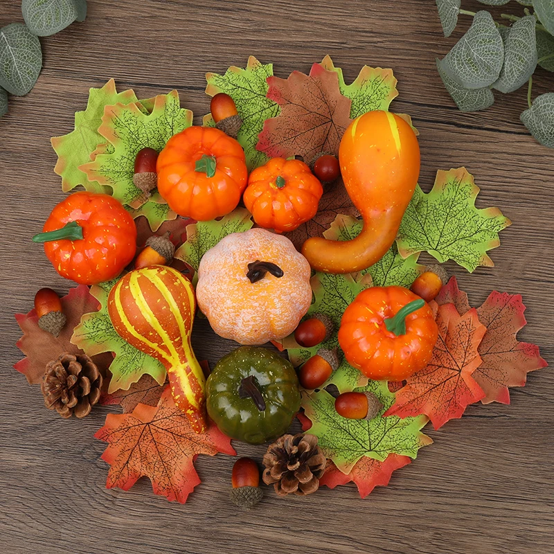 

50pcs Simulation Foam Pumpkin Pinecone Maple Leaf Fake Plant Model Autumn Halloween Harvest Festival Decoration Photography Prop