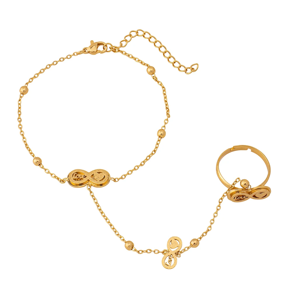 Gold Plated Butterfly Hand Chain Bracelet With Ring Stainless Steel Connected Finger Slave Bracelet Women Dubai Jewelry Gifts