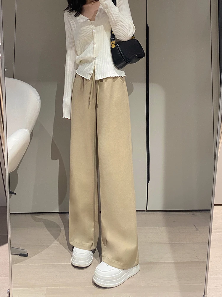 

Широкие брюки цвета хаки для женщин, осенняя новинка, маленький размер, длиной в пол, свободные, драпирующиеся, стройнящие, весна-осень 2024