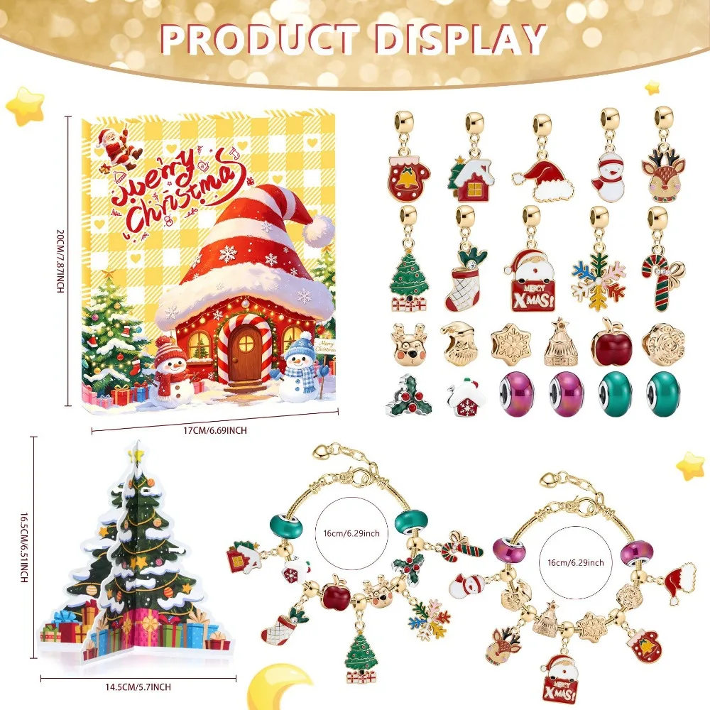 Xmas DIY Bracelet Necklace Kit,Christmas Charm Beads Jewelry Set with Gift Box,for Party Favor, Birthday, Carnival Holiday Gifts