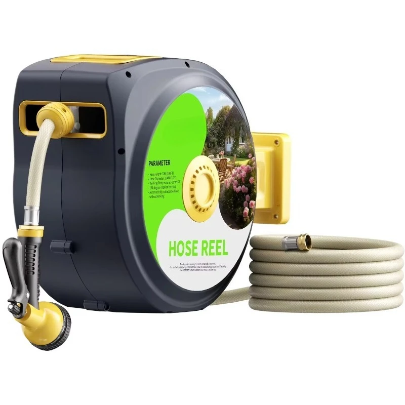 Heavy Duty 1/2 x 100FT Wall Mounted Garden Hose Reel Retractable Garden Water Hose Reel