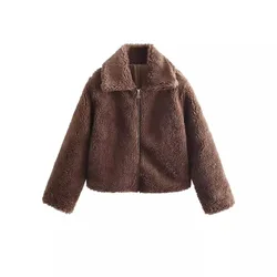 2024 Autumn and Winter Elegant Women Thick Lamb Wool Jacket Warm Coat Zip Up Outwear Overcoat Soft Fur Jacket Female Plush Coat