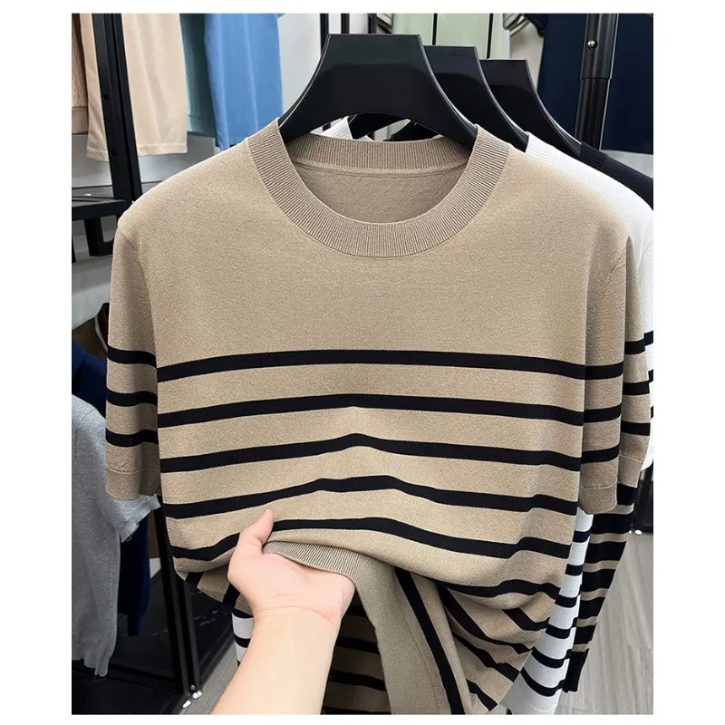 Ice Silk Old Money Style T Shirt For Men Casual Summer Short Sleeve Tee Soft Breathable
