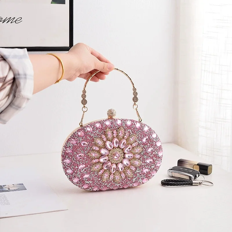 TOPHIGH Luxury Designer Diamond Crystal Women Make Up Cosmetic Evening Shoulder Messenger Clutch Bag Shining Phone Purse Handbag