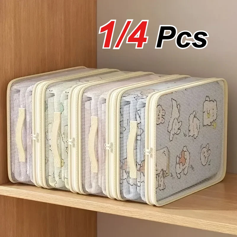 4 PCS Foldable Bed Sheet Storage Bag Large Capacity for Blankets, Bedding, down Comforters, Suitable for Wardrobes and Cabinets