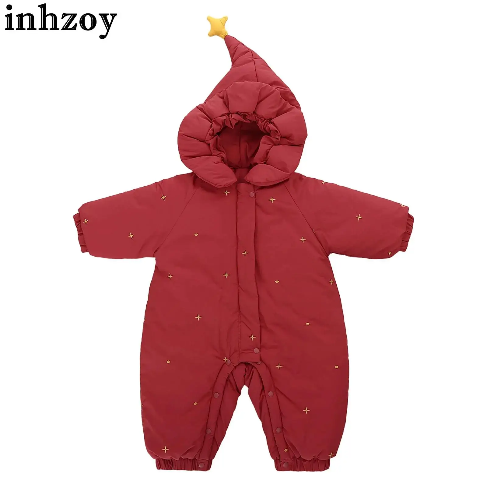

3-24M Baby Long Sleeve Print Thickened Hooded Rompers Winter Warm Cotton-padded Jumpsuit Snowsuit Outerwear Streetwear Homewear