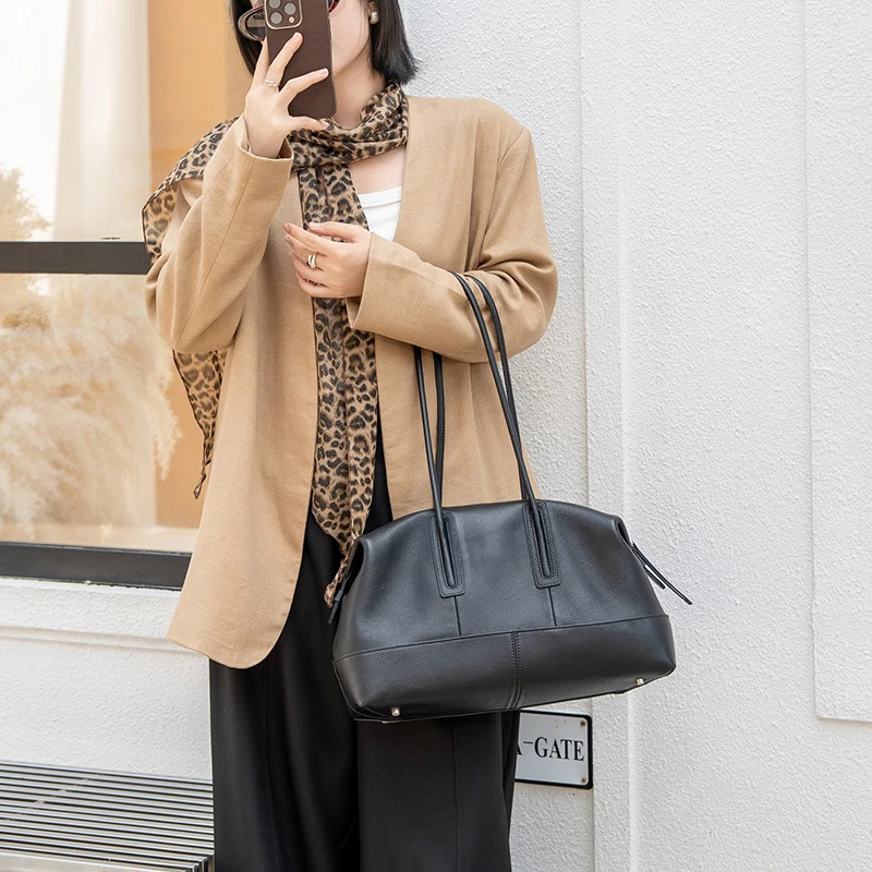 Women's Brown Suede Cowhide Zipper Closur Tote Bag Large Capacity Genuine Leather Boston Handbag Luxury  Fashion design Work Bag