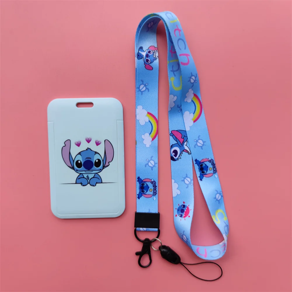 Disney Stitch Student ID Name Card Holder Worker Business Bank Card Case Cute Hanging Cardholder