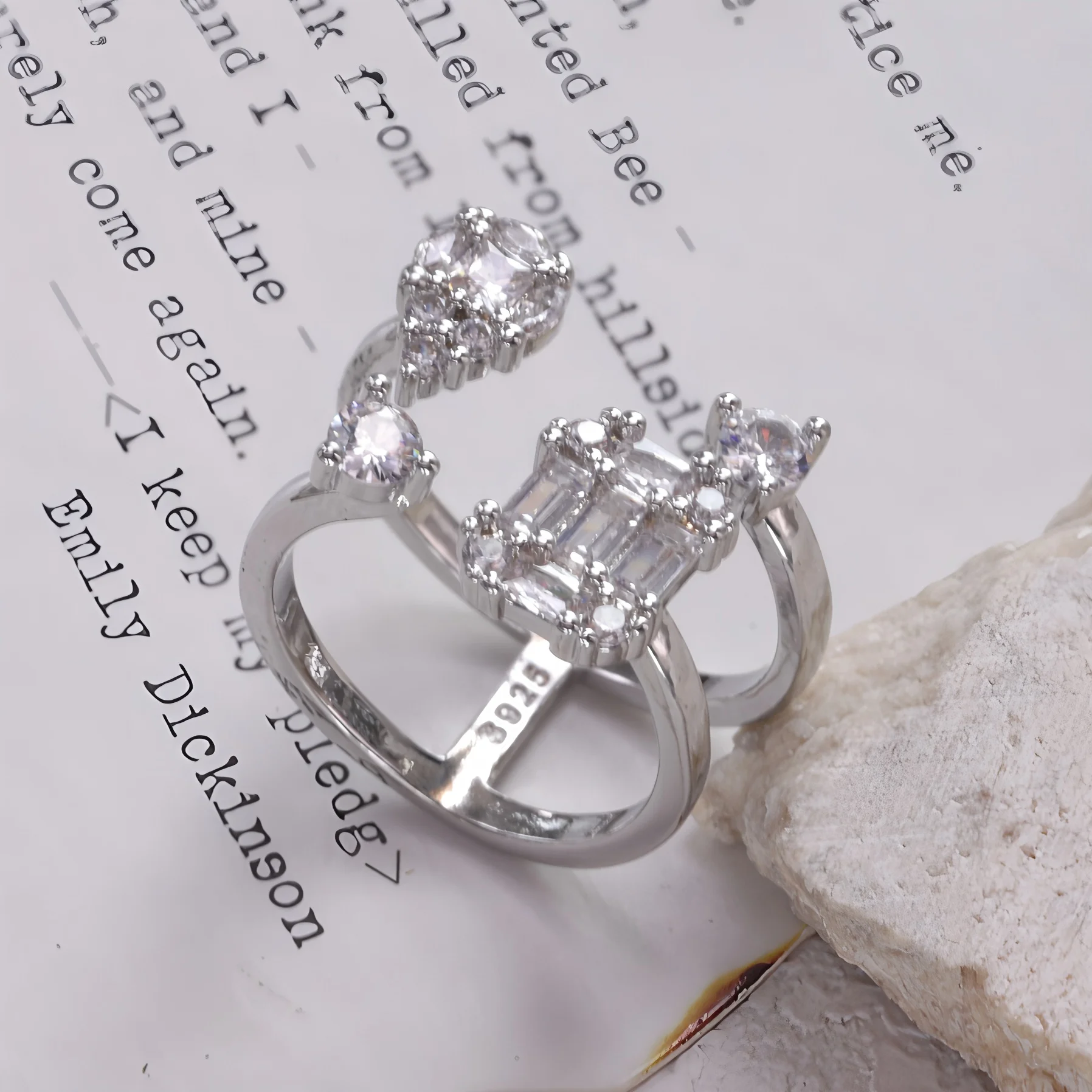 925 Sterling Silver Double Layer Water Drop Ring For Women Square Zircon Adjustable Index Finger Jewelry Party Birthday Gift