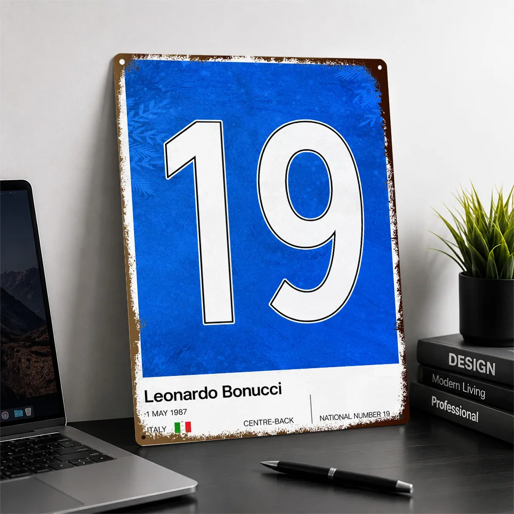 Leonardo Bonucci Football Textured Poster Personalized Aluminum Metal Sign Club Legacy Style Wall Art For Study And Fan Lounge