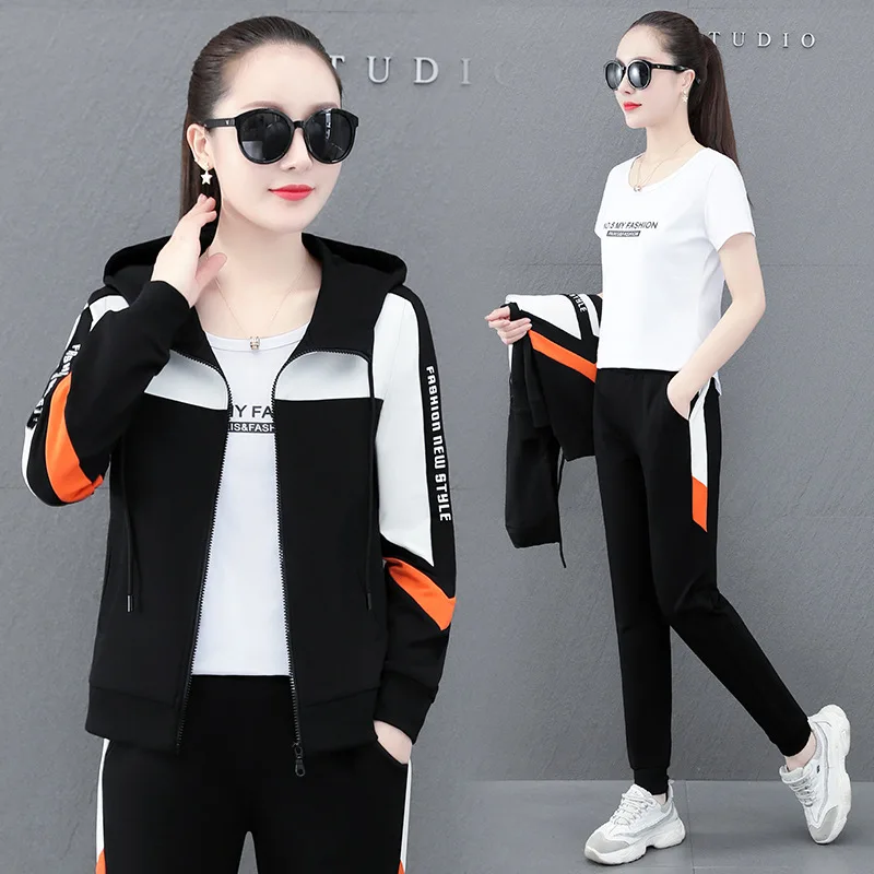 Women Sport Suit 3pcs Spring Autumn 5XL Loose Jacket Hoodie+shirt+pant Jogging Exercise Outfit Casual Athletic Set Sports wear