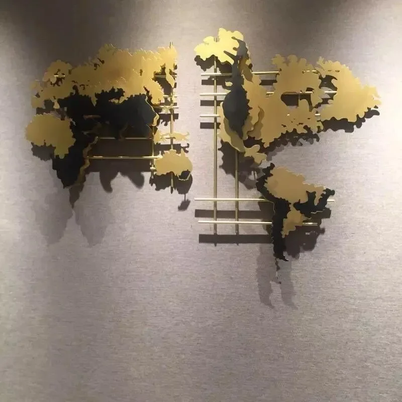 Iron model home, creative American and European style, 3D world map, metal wall hanging ornament, ornament