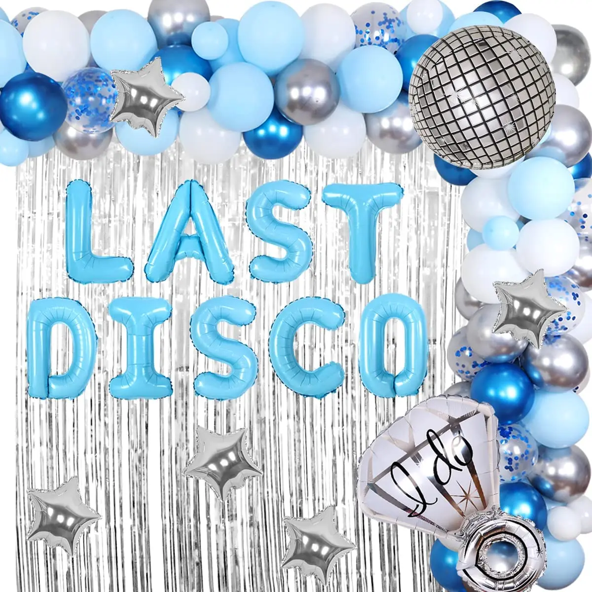 

Funmemoir Blue Sliver Last Disco Bachelorette Party Decorations Disco Ball Ring Balloons Curtain Kit Bridal Shower Party Decor