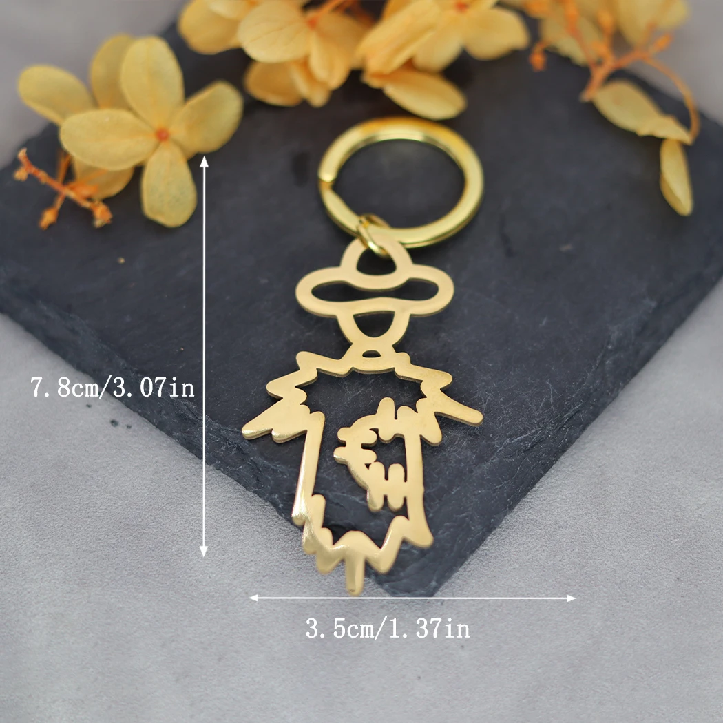 QIMING Fall Autumn Halloween Scarecrow Keychains Women Stainless Steel Trendy Jewelry Key Rings Men Party Gift