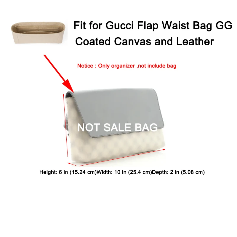 Insert Organizer Fit For GUCI Flap Waist Bag GG Coated Canvas and Leather , Felt Inner Pouch Liner With Card Holder Phone Pocket