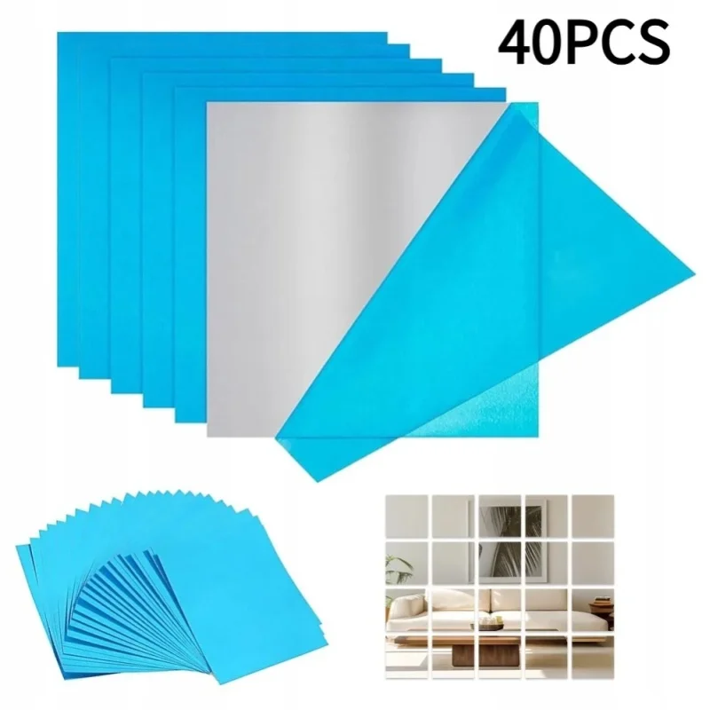 40 sztuk samoprzylepnych płytek lustrzanych z PVC, wymiary 15x15 cm, odporne na pęknięcia, łatwe w montażu, zapewniają wyraźne odbicie, łatwe w czyszczeniu, idealne do łazienki, sypialni, do tworzenia — 2