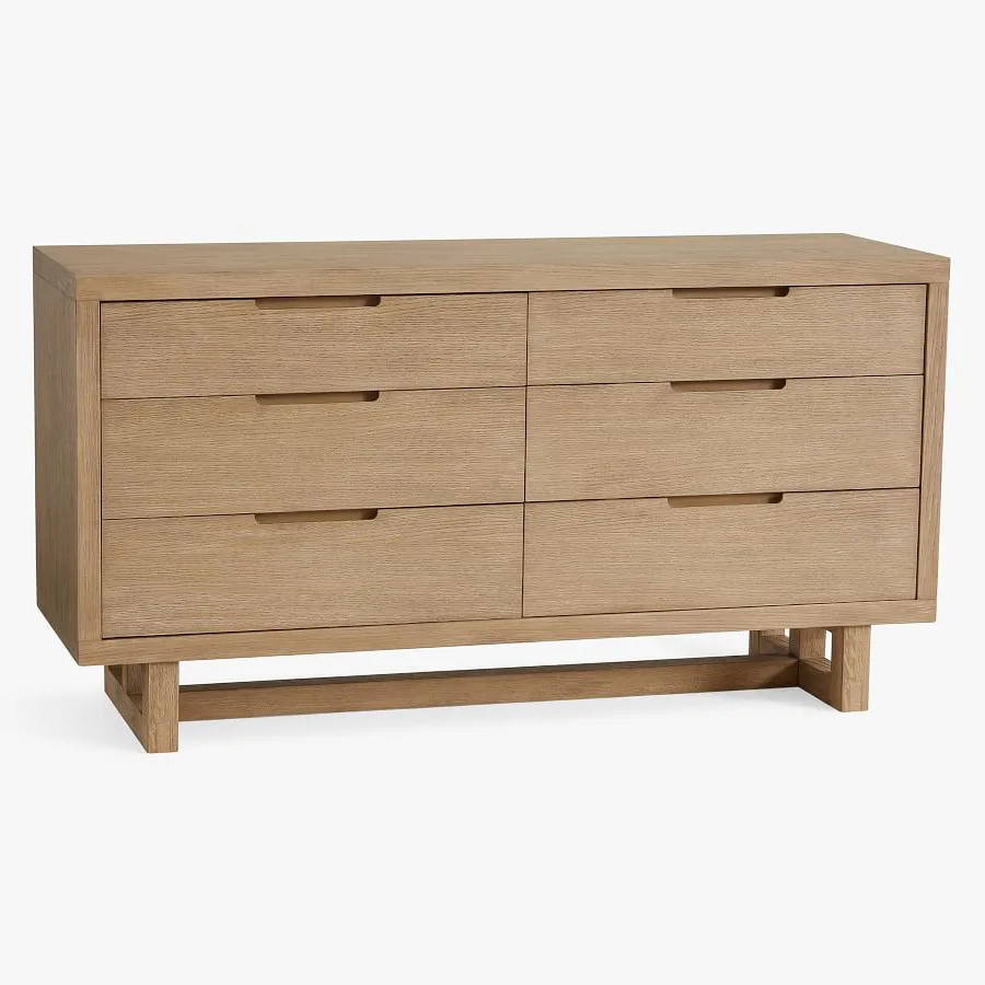 Modern bedside closed solid oak wood villa home bedroom furniture 6-drawer wooden dresser