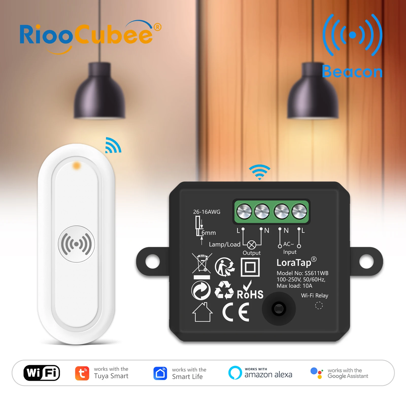 RiooCubee Tuya Smart Life 10A Wireless Switch Relay Module with Beacon Remote Control Timer Work with Google Home and Alexa