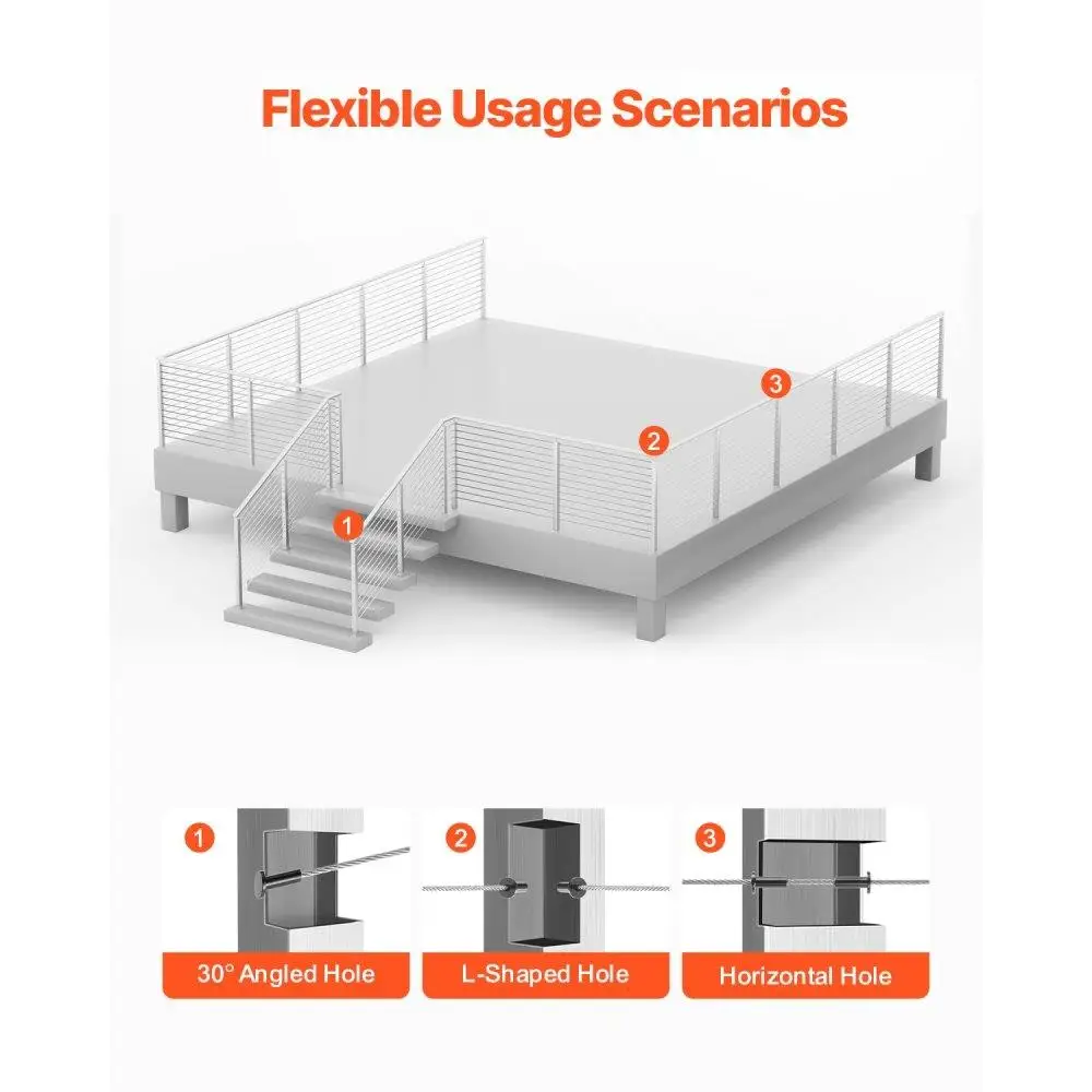 Stainless Steel Cable Railing Post 42x2x2 Inch Level Deck Stair Handrail Post Pre-Drilled Pickets with Mounting Bracket Silver