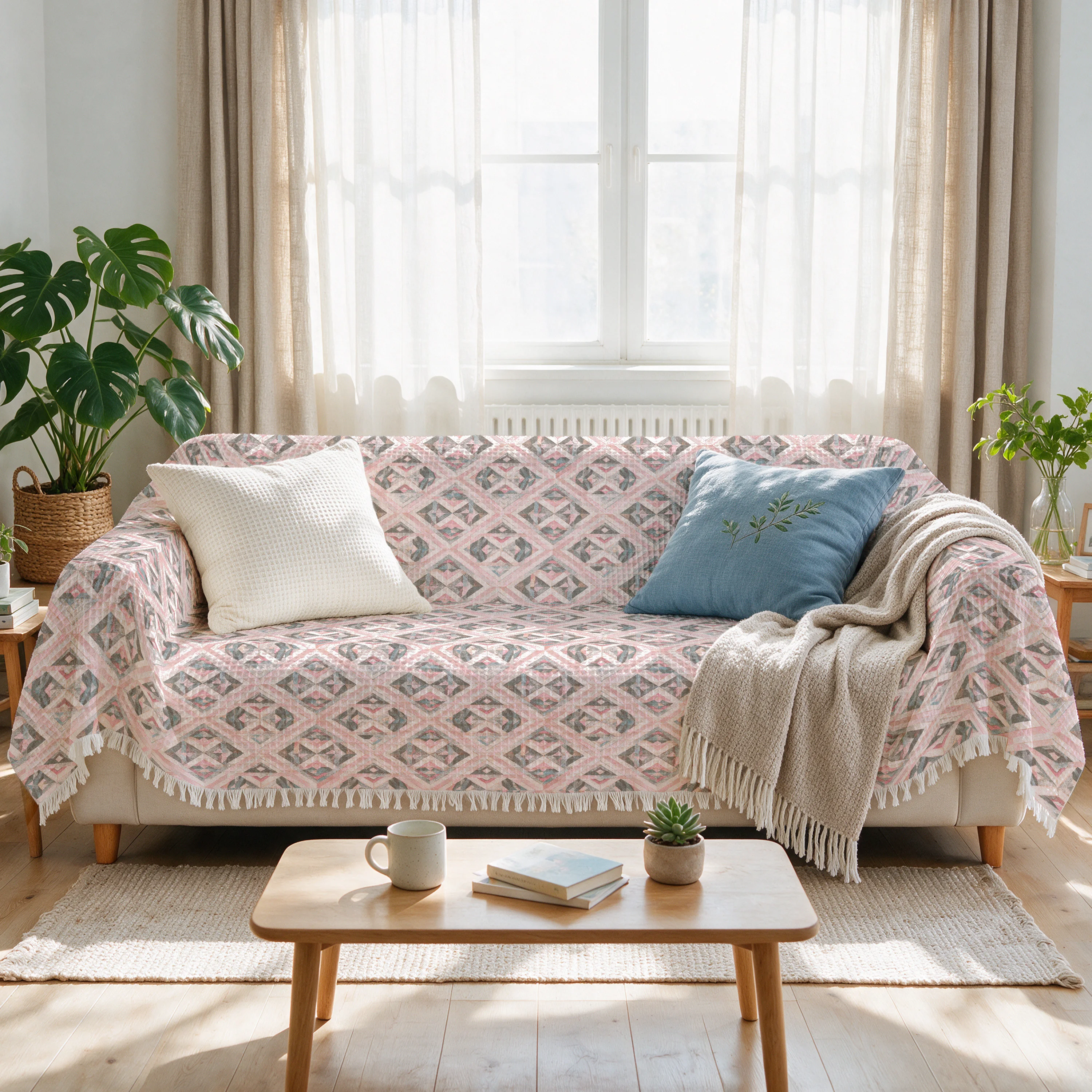 Premium Decorative Sofa Cover Throw Blanket Dust Protector Couch Upholstery Fabric for Living Room Seating Area Boho Chic Home D