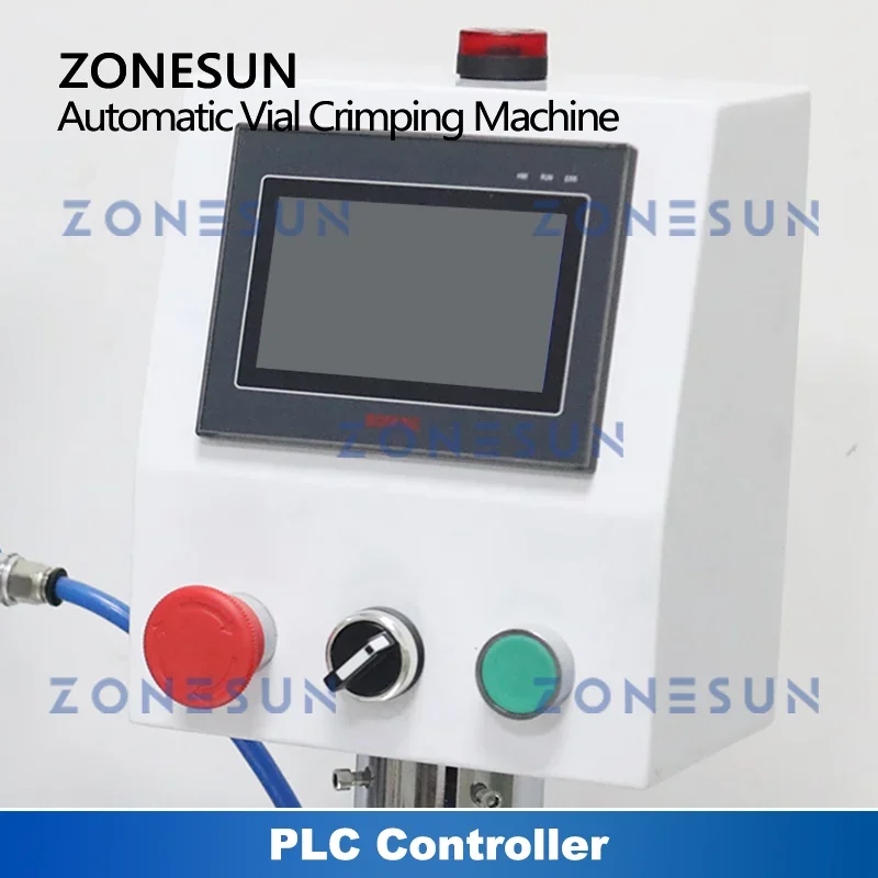 ZONESUN-máquina neumática de prensado de viales, sellador automático de botellas de vidrio, tapas abatibles con colector de tocadiscos, ZS-YG200