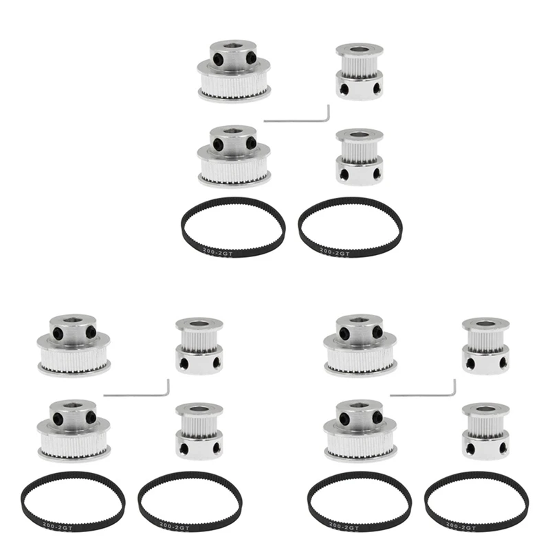

2025 New-6 Sets GT2 Timing Belt Idler Pulley Aluminum Synchronous Wheel Kit For 3D Printer CNC Mechanical Drive