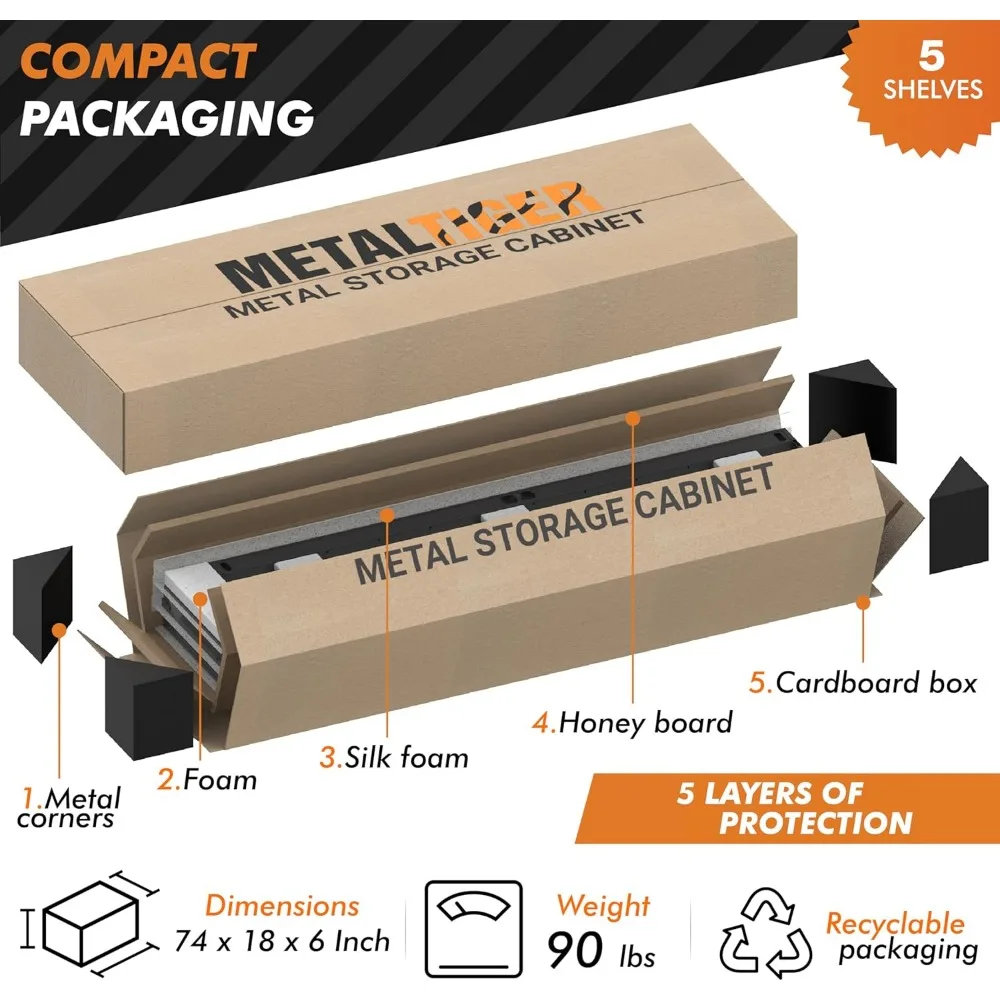 Запирающийся металлический шкаф для гаража с дверцами и полками |   71-дюймовый запираемый шкаф для инструментов |   Металлические шкафы для офиса, дома, школа